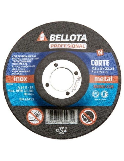 BELLOTA 50301125 DISCO ABRASIVO PROFESIONAL PARA CORTE INOX-METAL, 3 MM