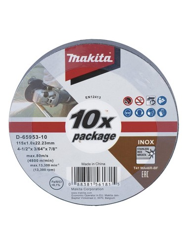 MAKITA D-65953-10 DISCOS DE CORTE DE ACERO INOX. 115X1,0X22 (10 PCS)
