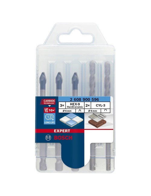 BOSCH SET MIXTO DE 5 BROCAS EXPERT HEX-9 HARDCERAMIC DE 6 MM PARA TALADROS/ATORNILLADORES