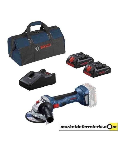 BOSCH AMOLADORA GWS 18V-7  115MM CON 2 BATERIAS PROCORE 4.0AH Y BOLSA