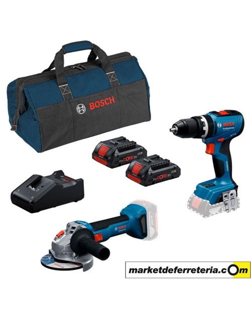 BOSCH KIT TALADRO PERCUTOR GSB 18V-65 + AMOLADORA GWS 18V-8